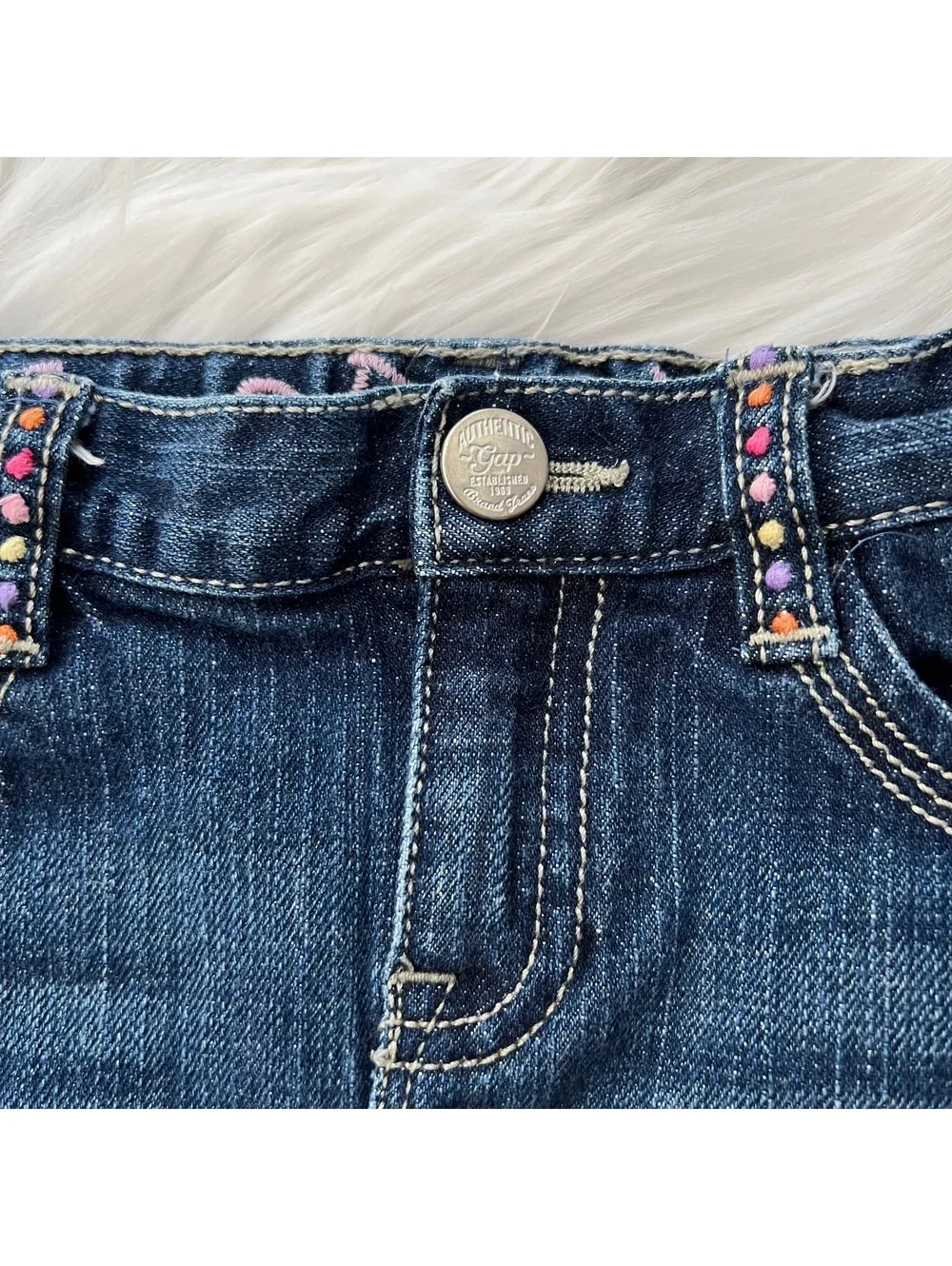 Gap Kids Embroidered Heart Flower Denim Skirt Girls 5 Adjustable Waist Cute
