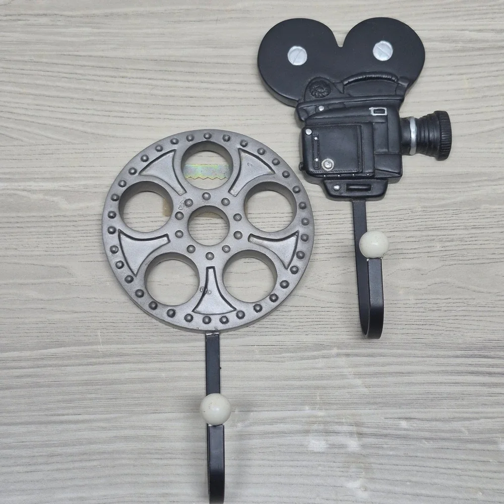 ICA Home Decor Movie Camera Film Reel Wall Hooks Set Vintage Cinema Media Room