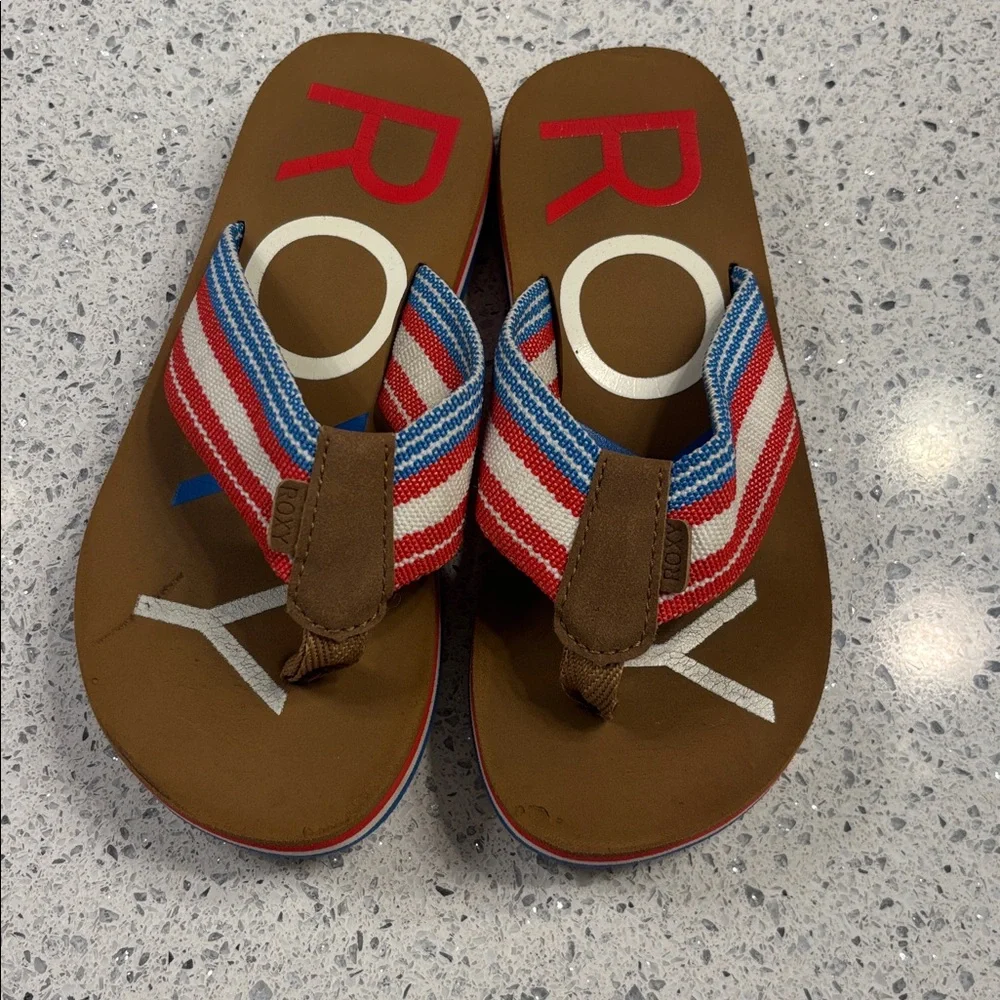 Roxy Kids' Brown Sandals with Red and Blue Straps