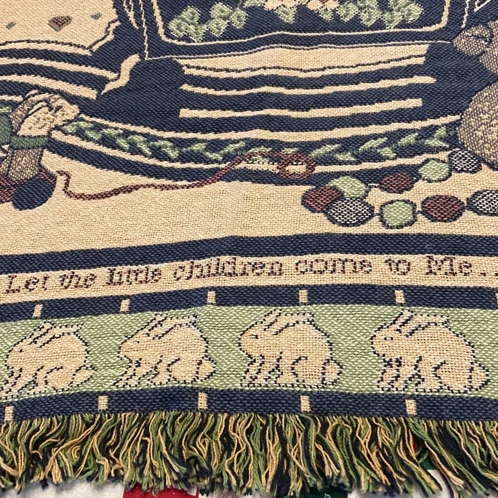 Lucy Rigg baby blanket “Let the little children come to me” woven tapestry 1992