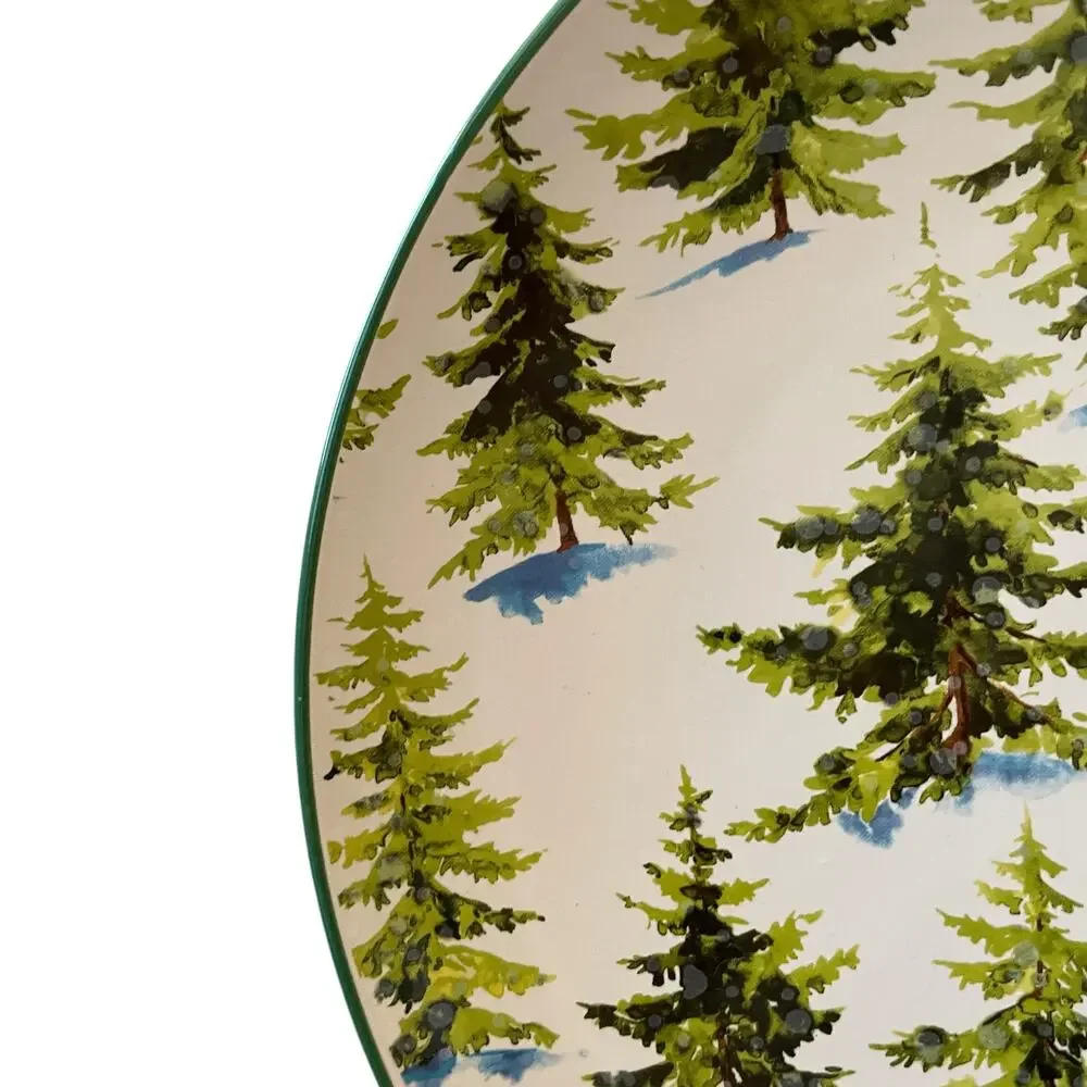 Global Design Christmas Dinner Plates 10.5in Set of 4 Holiday Pine Trees NEW