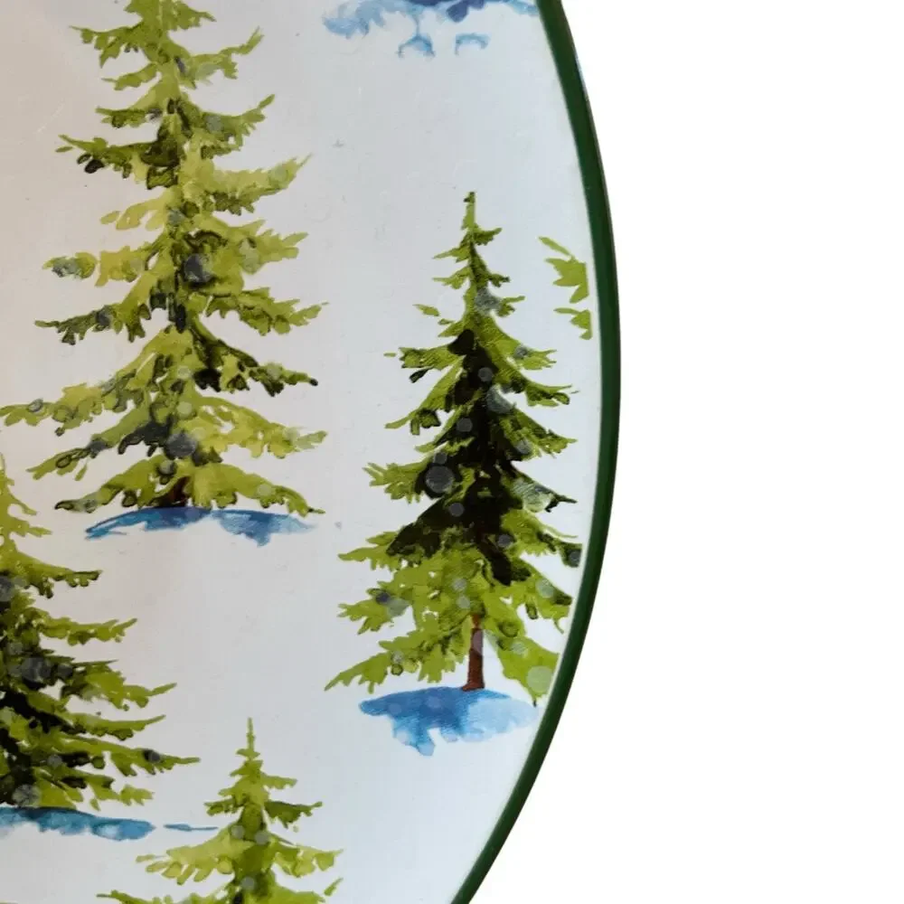 Global Design Christmas Dinner Plates 10.5in Set of 4 Holiday Pine Trees NEW