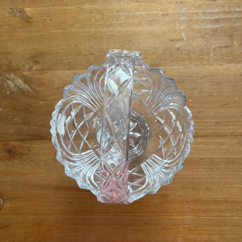Fifth Avenue Cut Lead Crystal Poland Basket Handle‎ Bowl Candy Dish Elegant