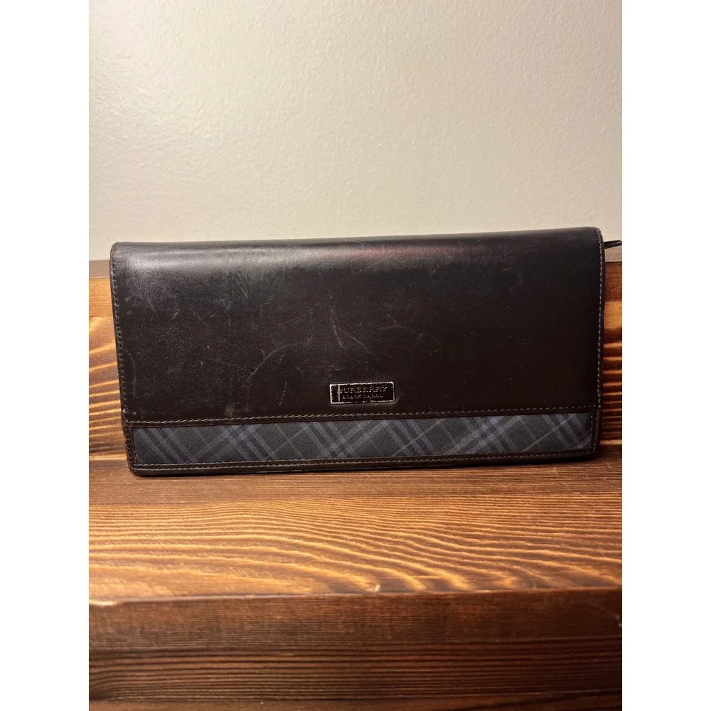 Burberry‎ Black Label Leather Long Bifold Wallet Nova Check Trim