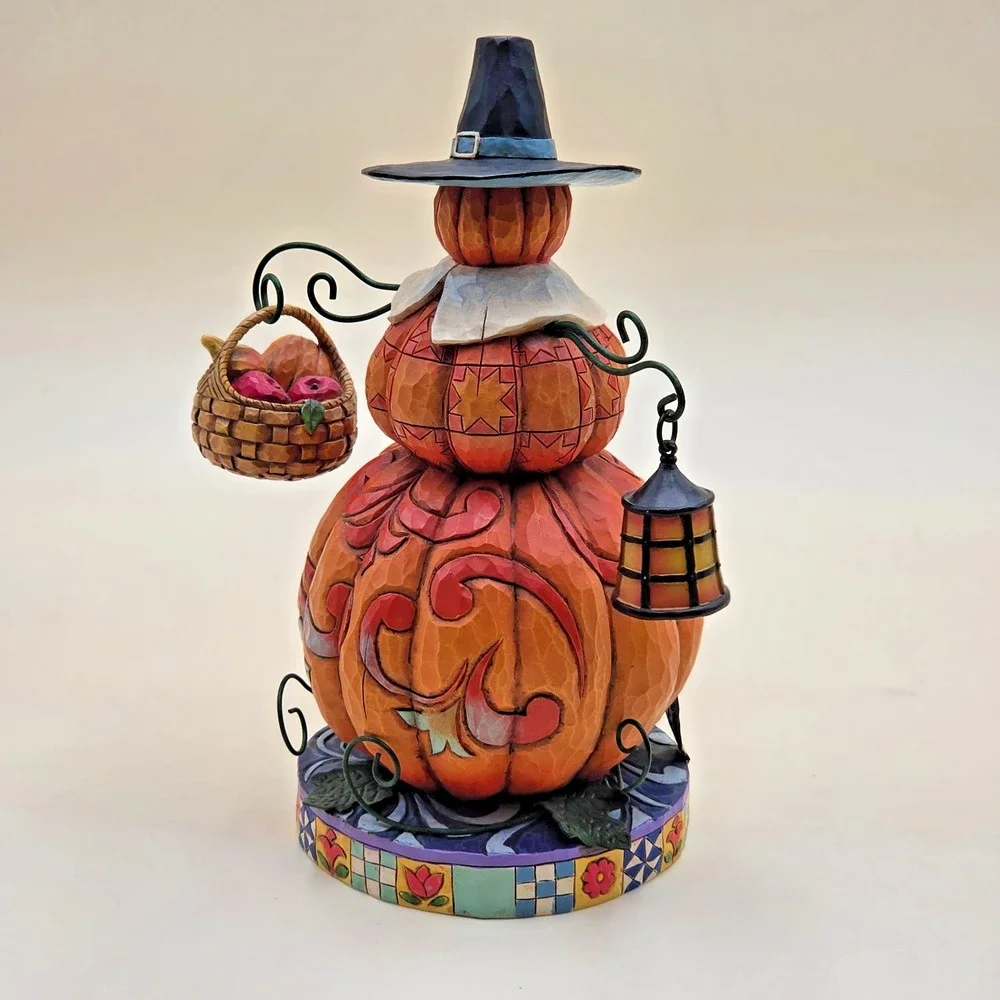 Jim Shore Heartwood Creek Pilgrim Patch Stacked Pumpkin Figurine 9.5