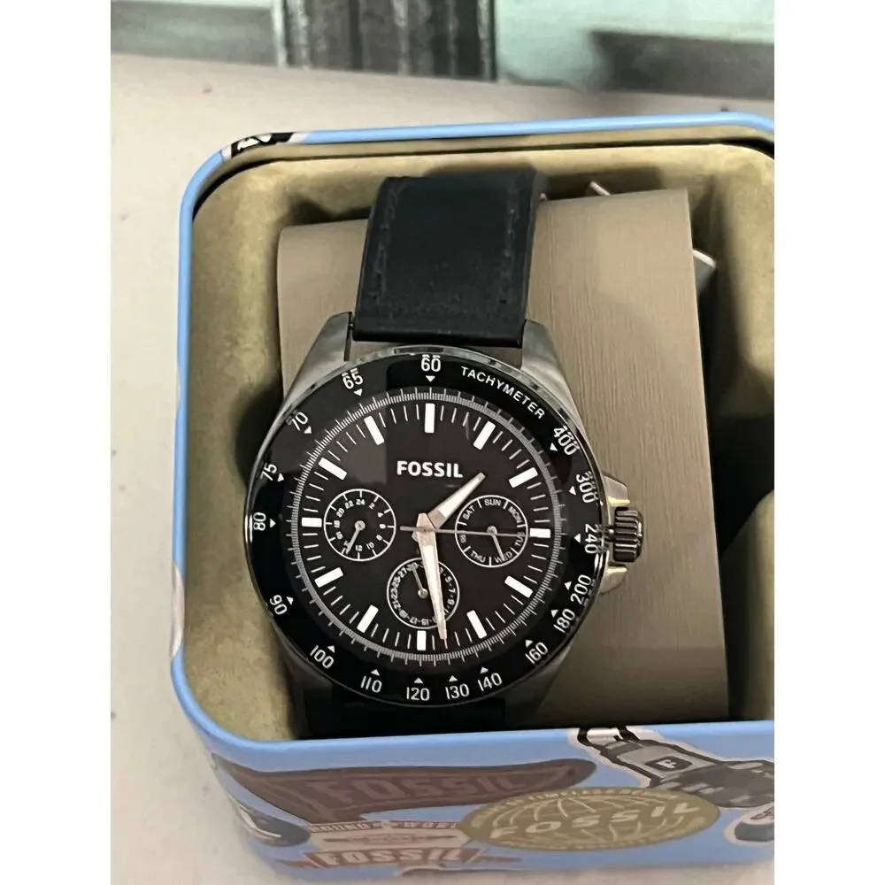 Fossil BQ2293 Neale Men's 46mm Black Leather Chrono Quartz Watch 50M WR