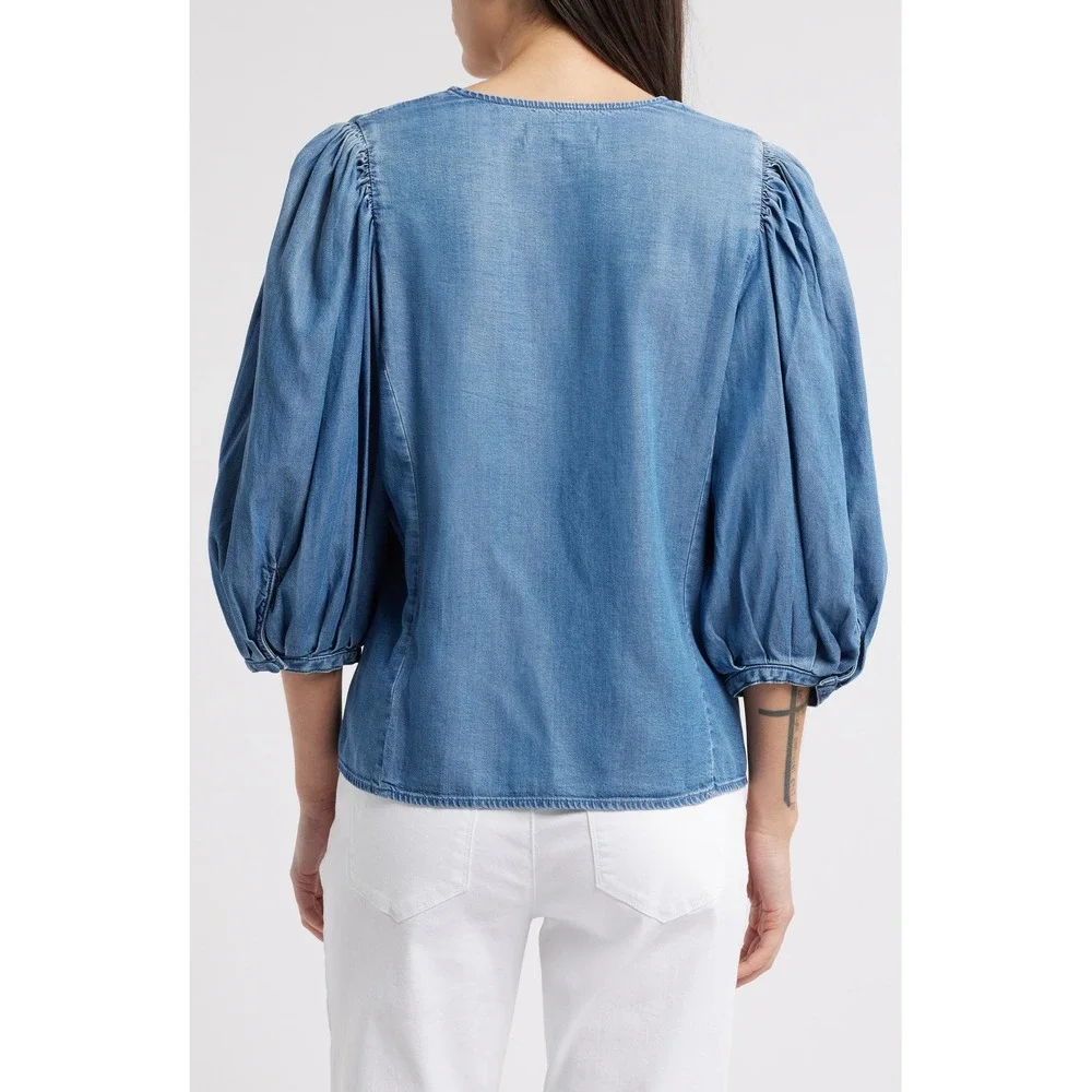 Madewell Puff Sleeve Lyocell Chambray Top Romantic Academia French Blue Sz 6