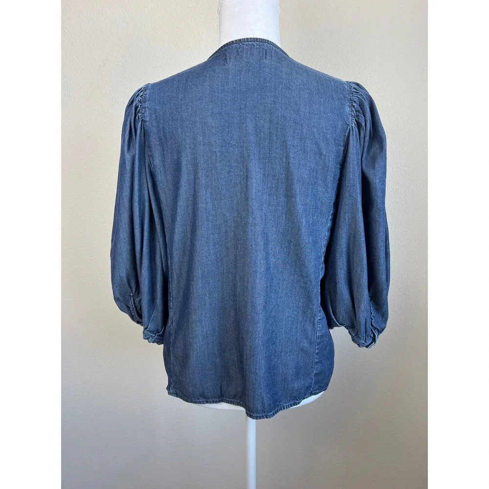 Madewell Puff Sleeve Lyocell Chambray Top Romantic Academia French Blue Sz 6