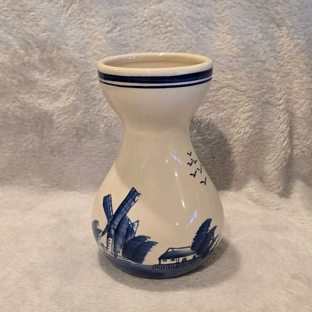 Vintage‎ Delft Pottery Vase Maastricht Blue Holland Windmill Ceramic 5.5