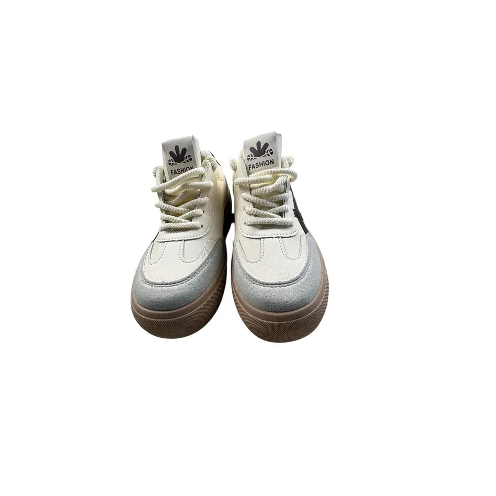 Women's Fashion Platform Sneakers EU 38 Cream Gray‎ Gum Sole