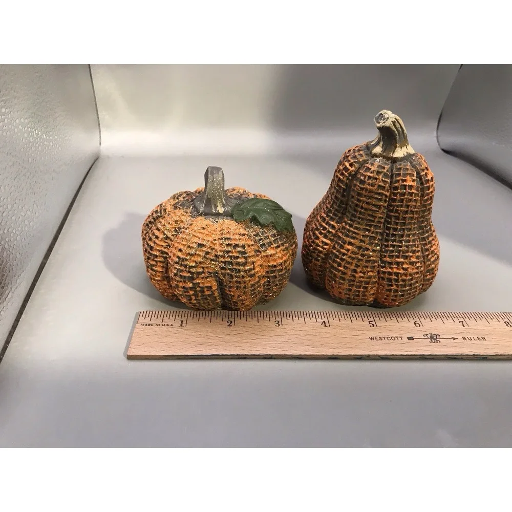 2 Sparkling Textured Green And Orange Pumpkins Fall Halloween Thanksgiving‎