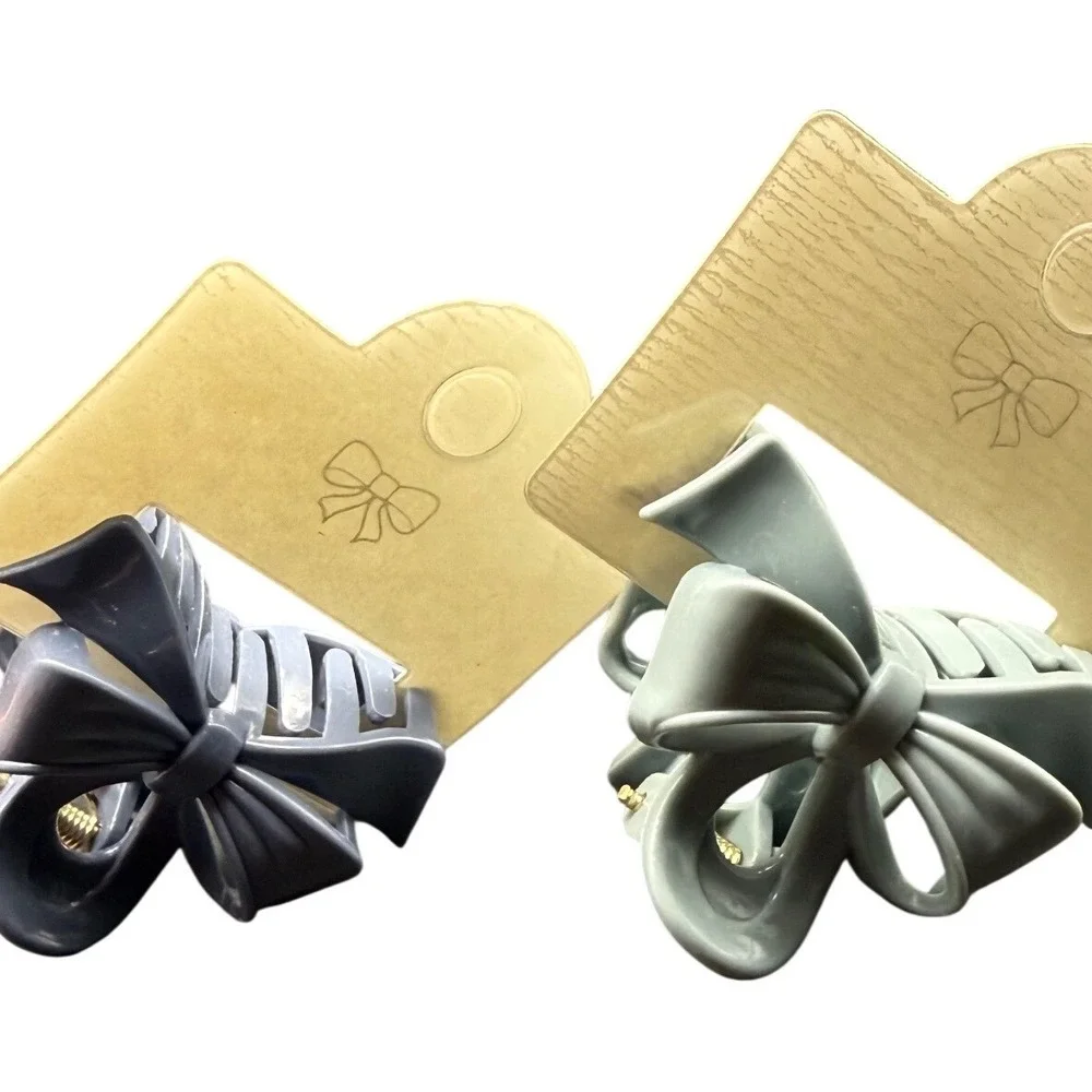 Set of 2 Bow‎ Hair Claw Clips Blue and Green Matte Ribbon Style Hair Accessories
