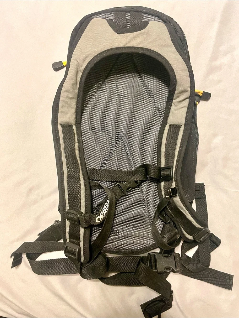 Camelbak Black and Gray Hydration Pack with Yellow Accents
