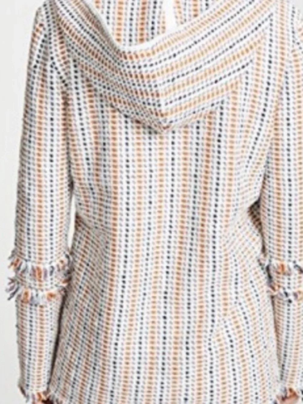 Tory Burch Woven Hooded Tunic in White, Tan & Blue SP