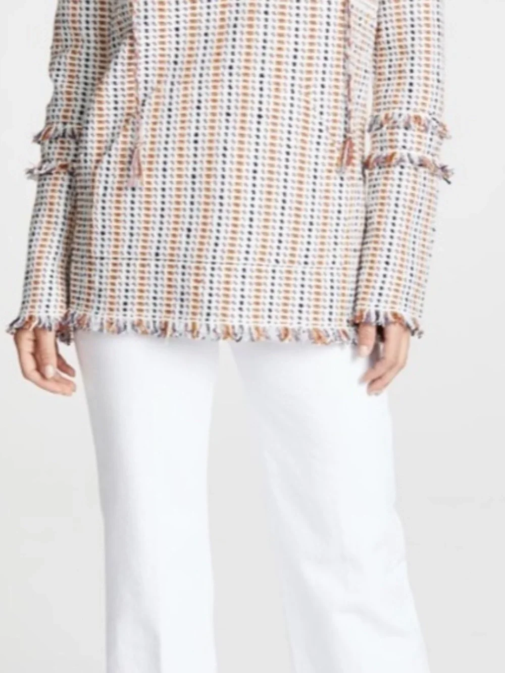 Tory Burch Woven Hooded Tunic in White, Tan & Blue SP
