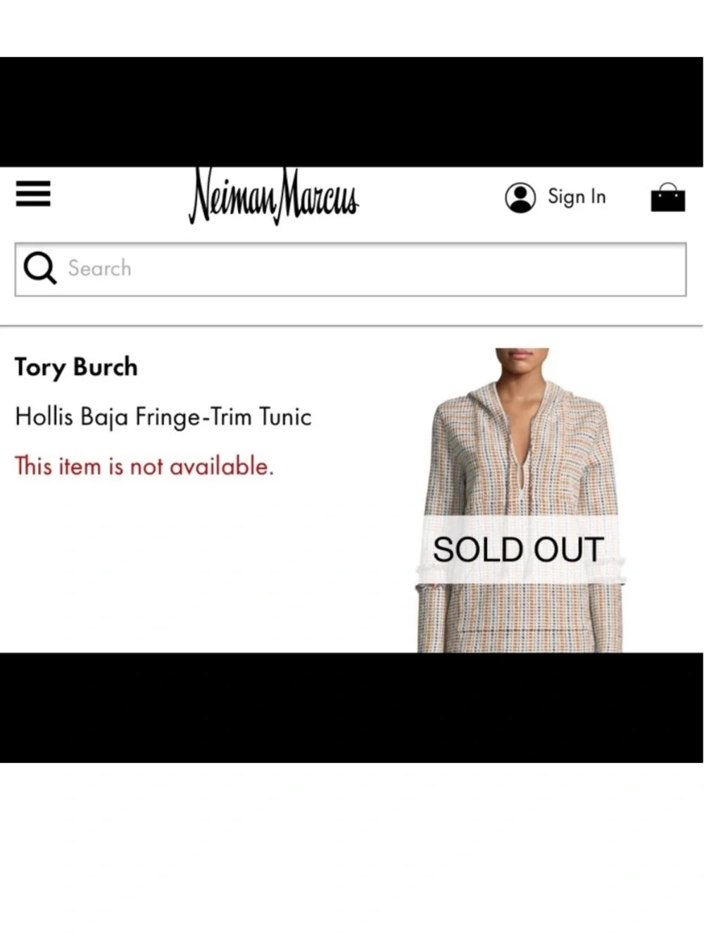 Tory Burch Woven Hooded Tunic in White, Tan & Blue SP