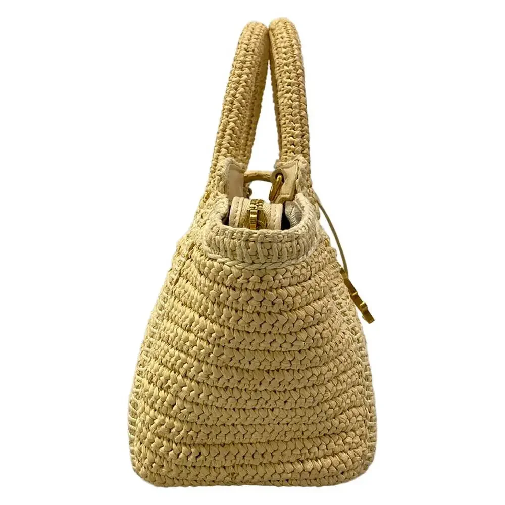 Saint Laurent PARIS Baby Downtown Cavas Handbag 436834 Beige Cream Raffia