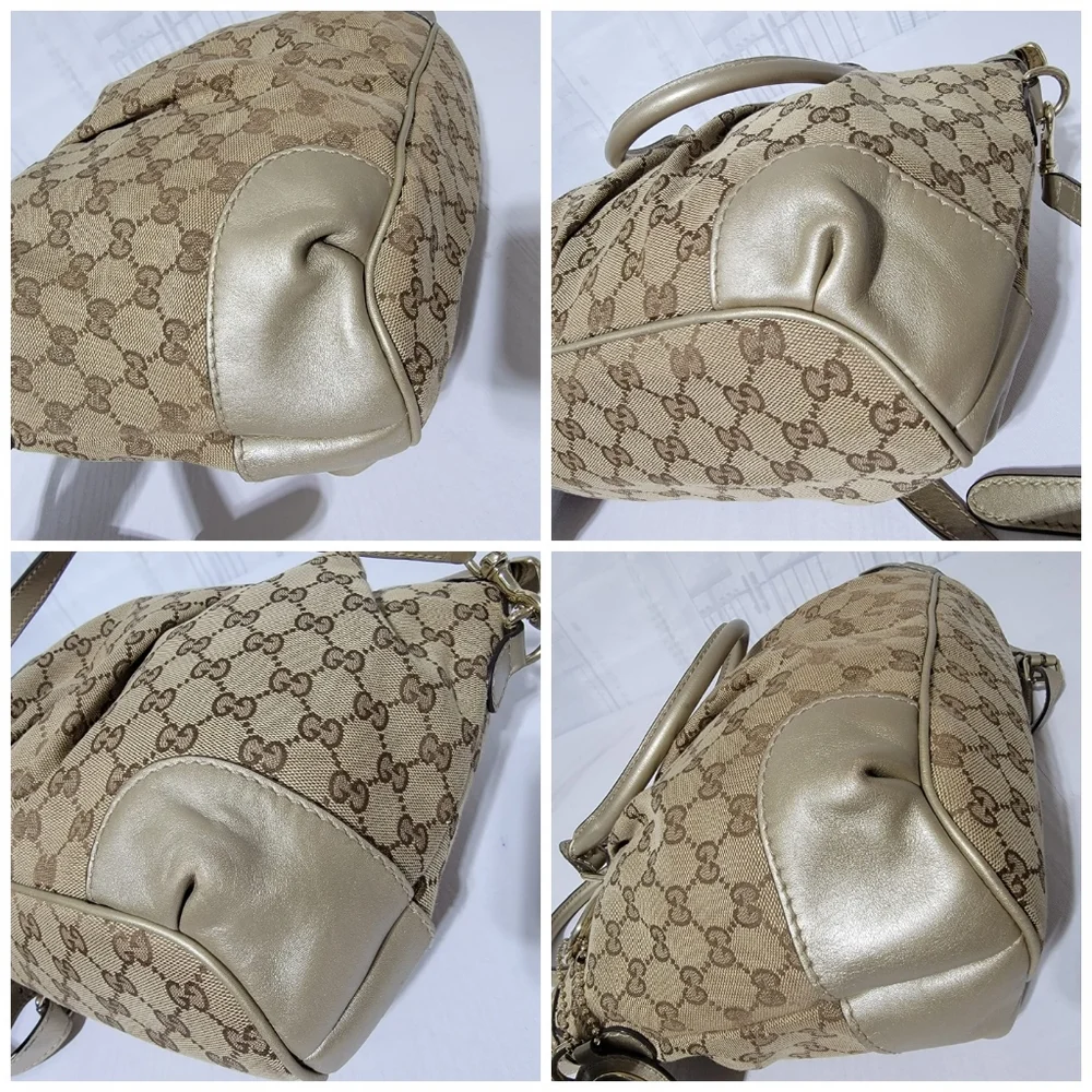 GUCCI Monogram Medium Sukey Satchel Bag Golden Beige
