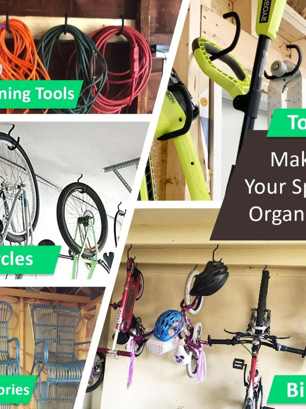 6 Pack Heavy Duty Garage Bike Storage and Utility Hooks-5.7 Inches for Garage Wa