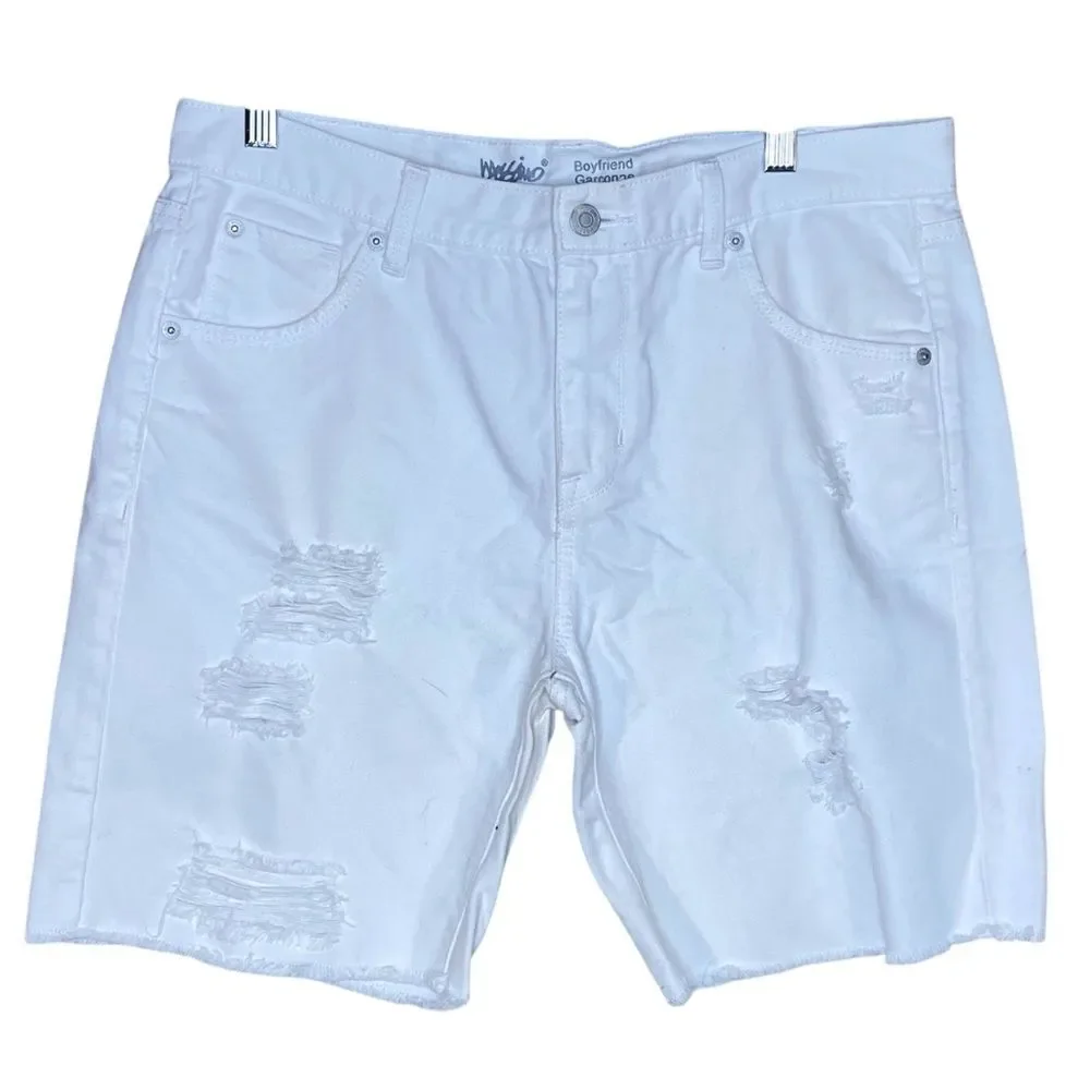Mossimo White Denim Boyfriend Shorts Women Size 8-29 5 Pocket Style Long Length