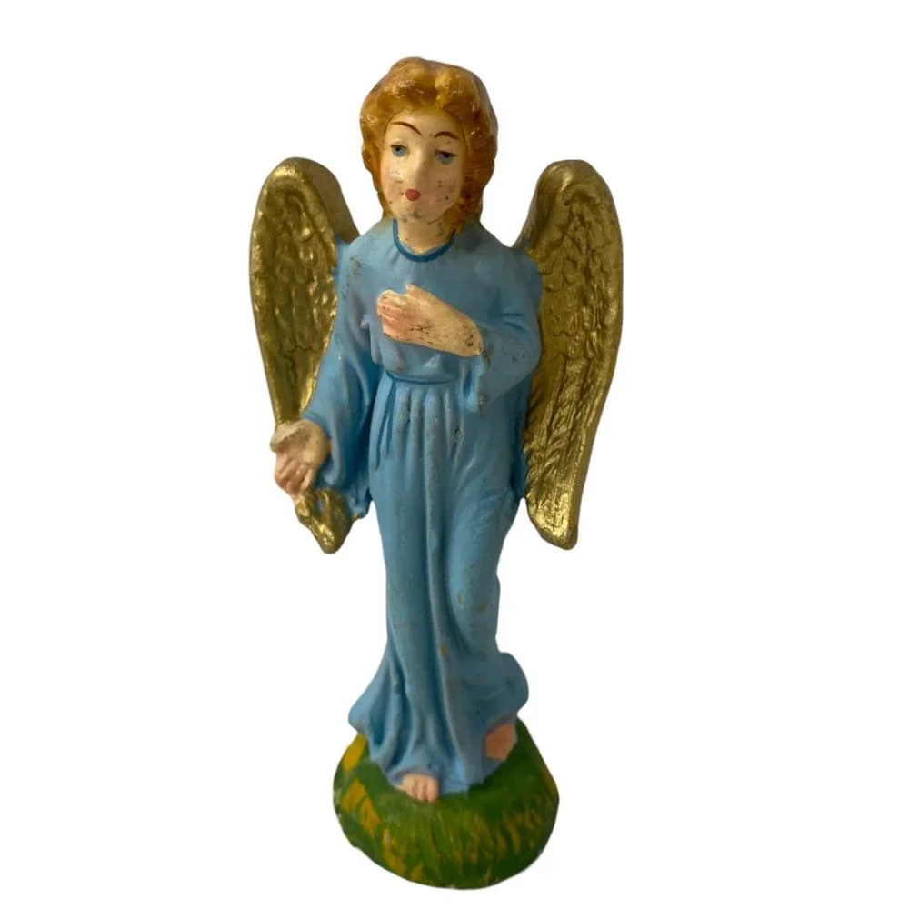 Vintage nativity figure standing angel paper mache‎ hand painted Christmas Italy