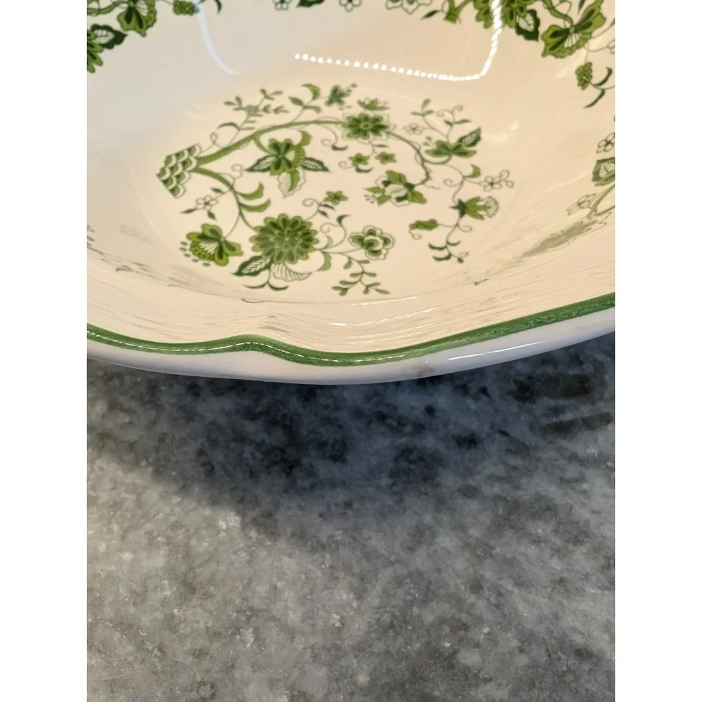Transferware‎ Green & White Floral Round Vegetable Serving Bowl Korea 8