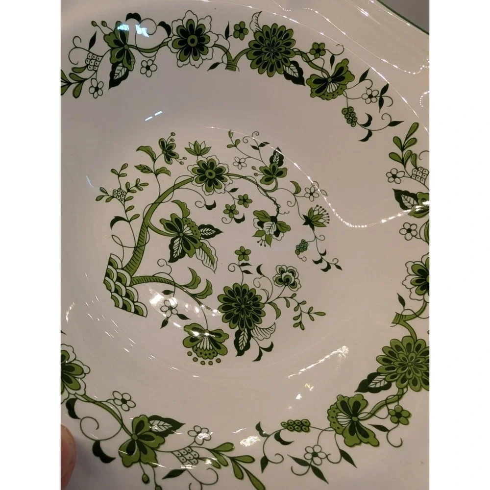 Transferware‎ Green & White Floral Round Vegetable Serving Bowl Korea 8