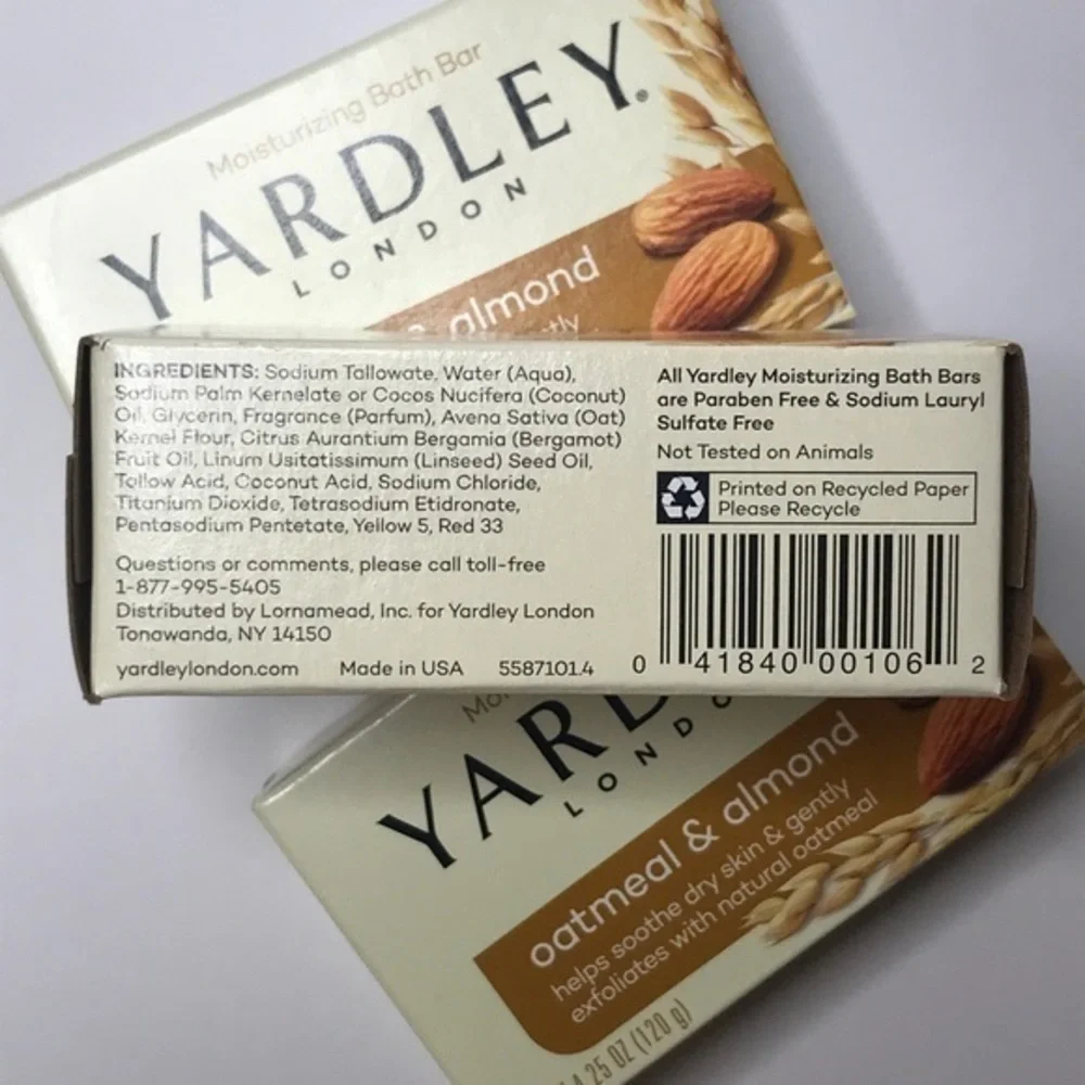 Yardley‎ Oatmeal and Almond Bar Soap, 4.25 Ounce, 3 Packs.