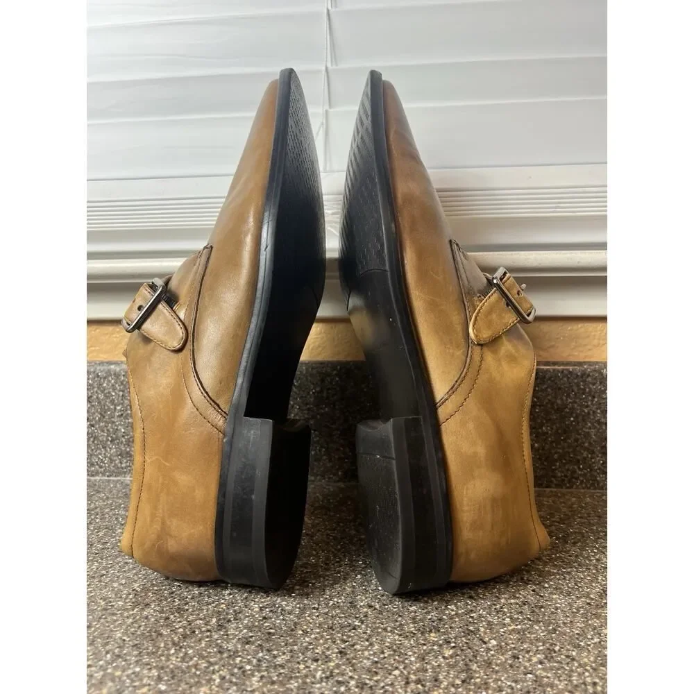 Banana Republic Mens Size 11.5 Tan Leather Comfort Dress /Casual Shoe Monk Strap