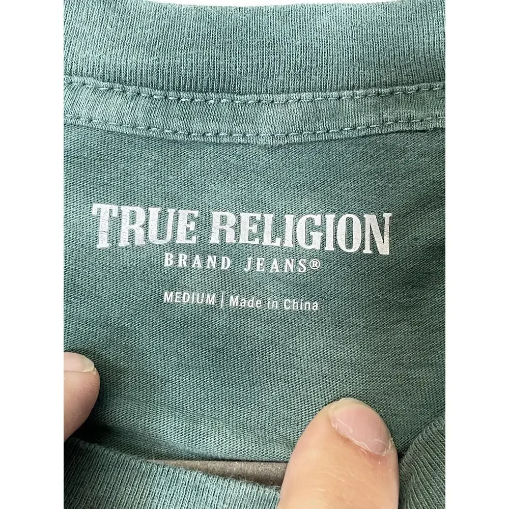 True‎ Religion Shirt Mens Medium Green Tie Dye True RLGN Foil Crew Neck Graphic