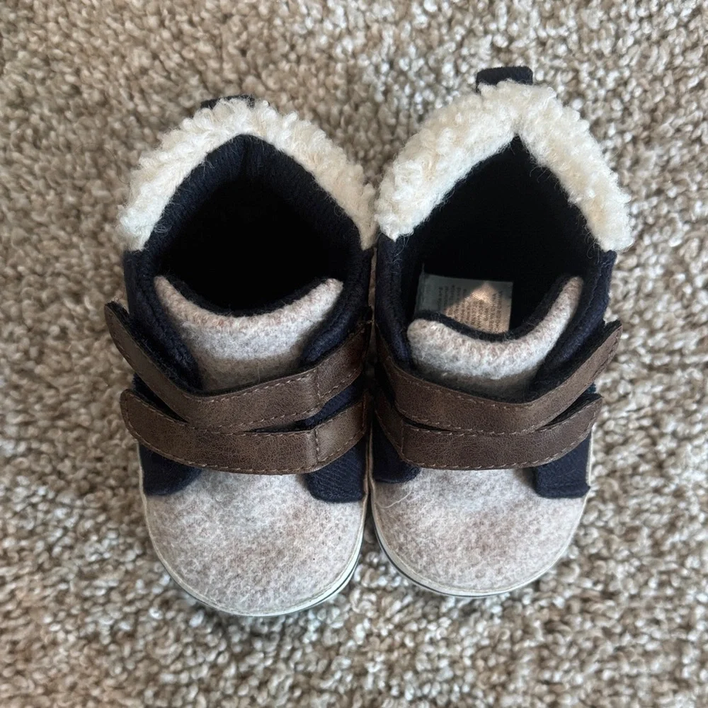 Target Navy and Brown Cozy Faux-Fur Lined Baby Slip-Ons