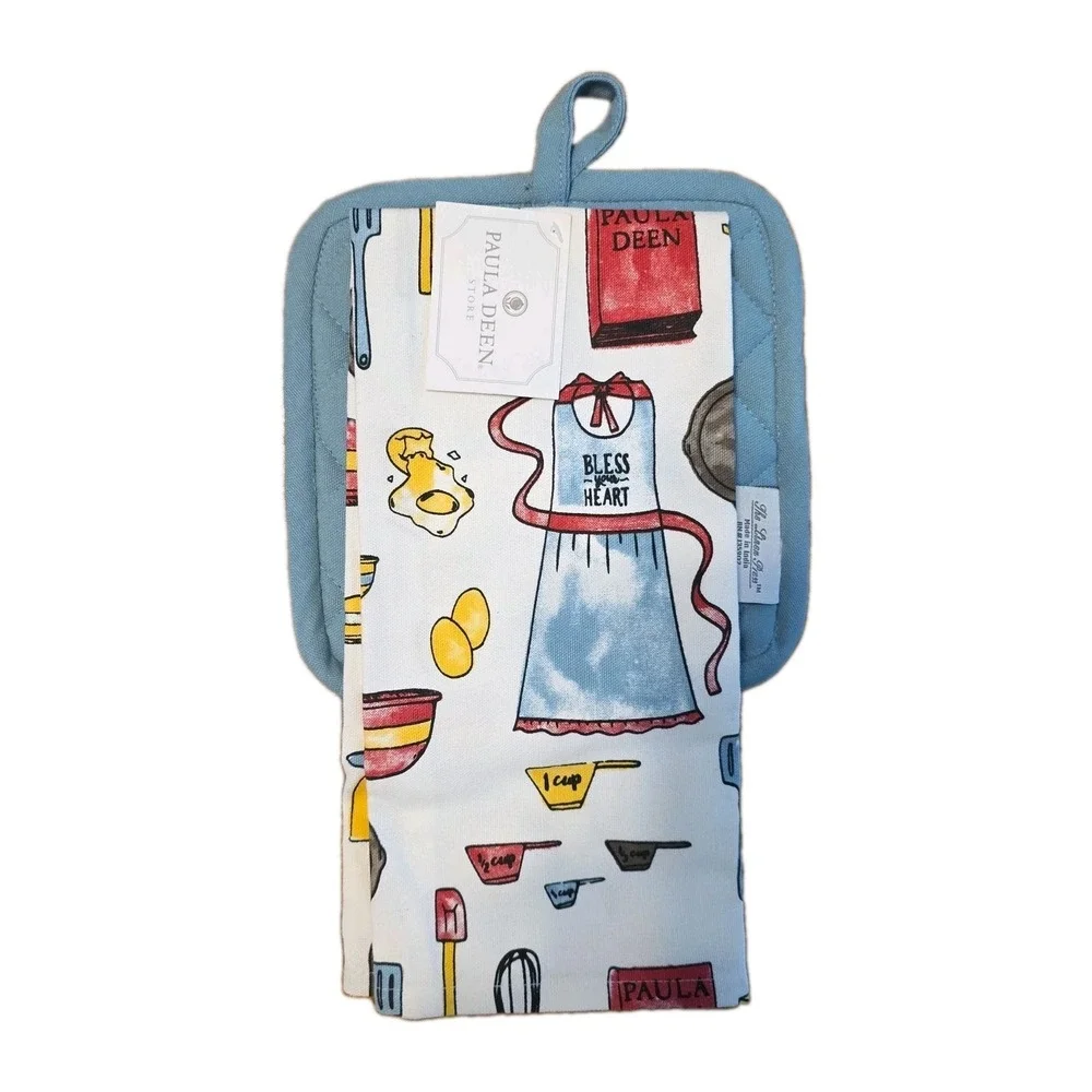 NEW SET OF 2 Piece Set Paula Deen Kitchen Dish Towels & Pot Holder