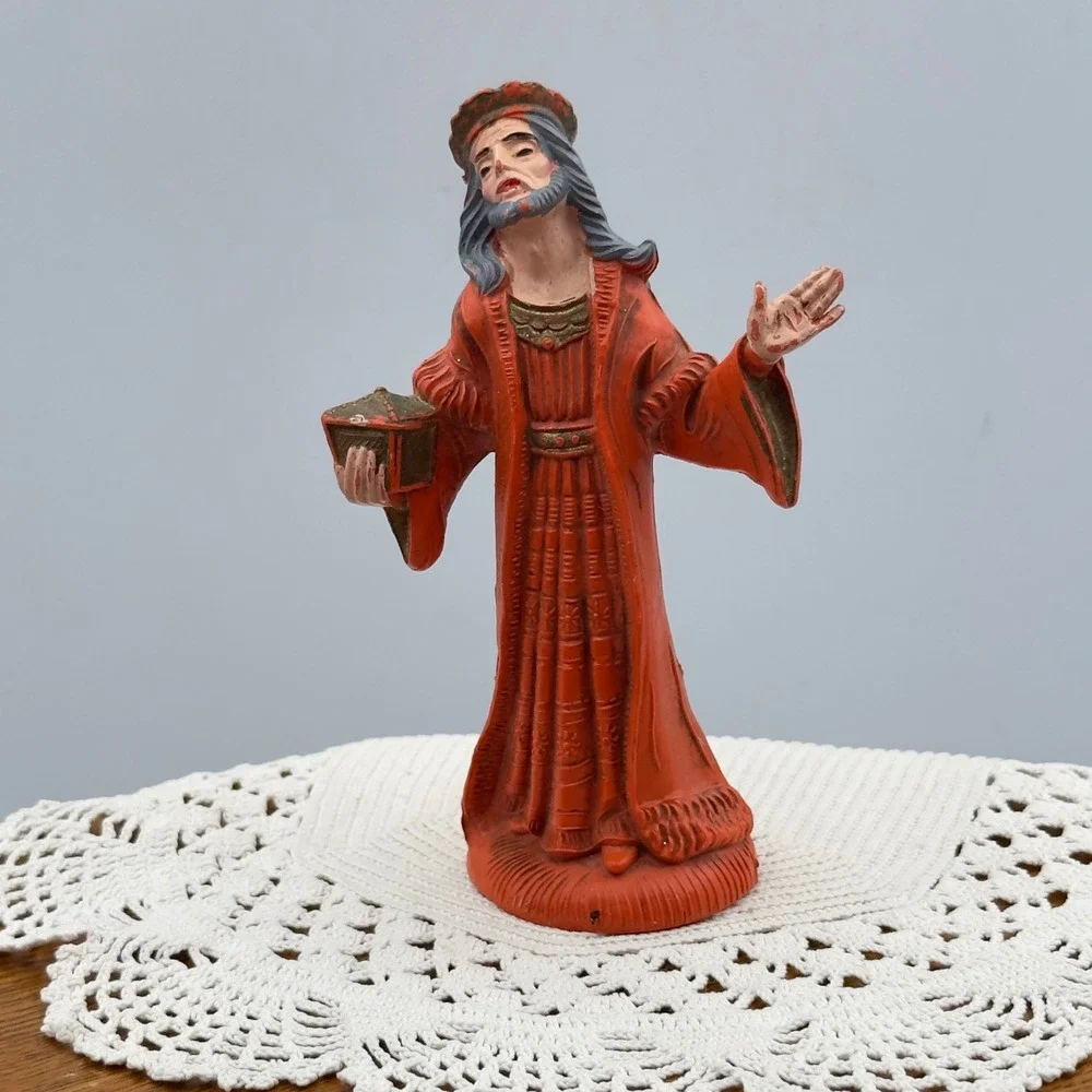 Vintage Italy Nativity Wise Man King Figurine Red Robe 5‎ Inch 12/6