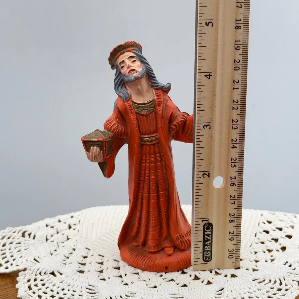 Vintage Italy Nativity Wise Man King Figurine Red Robe 5‎ Inch 12/6