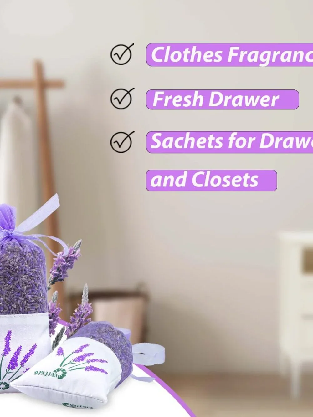 8 Packs French Lavender Sachets for Drawers and Closets Fresh Scents, Home Fragr