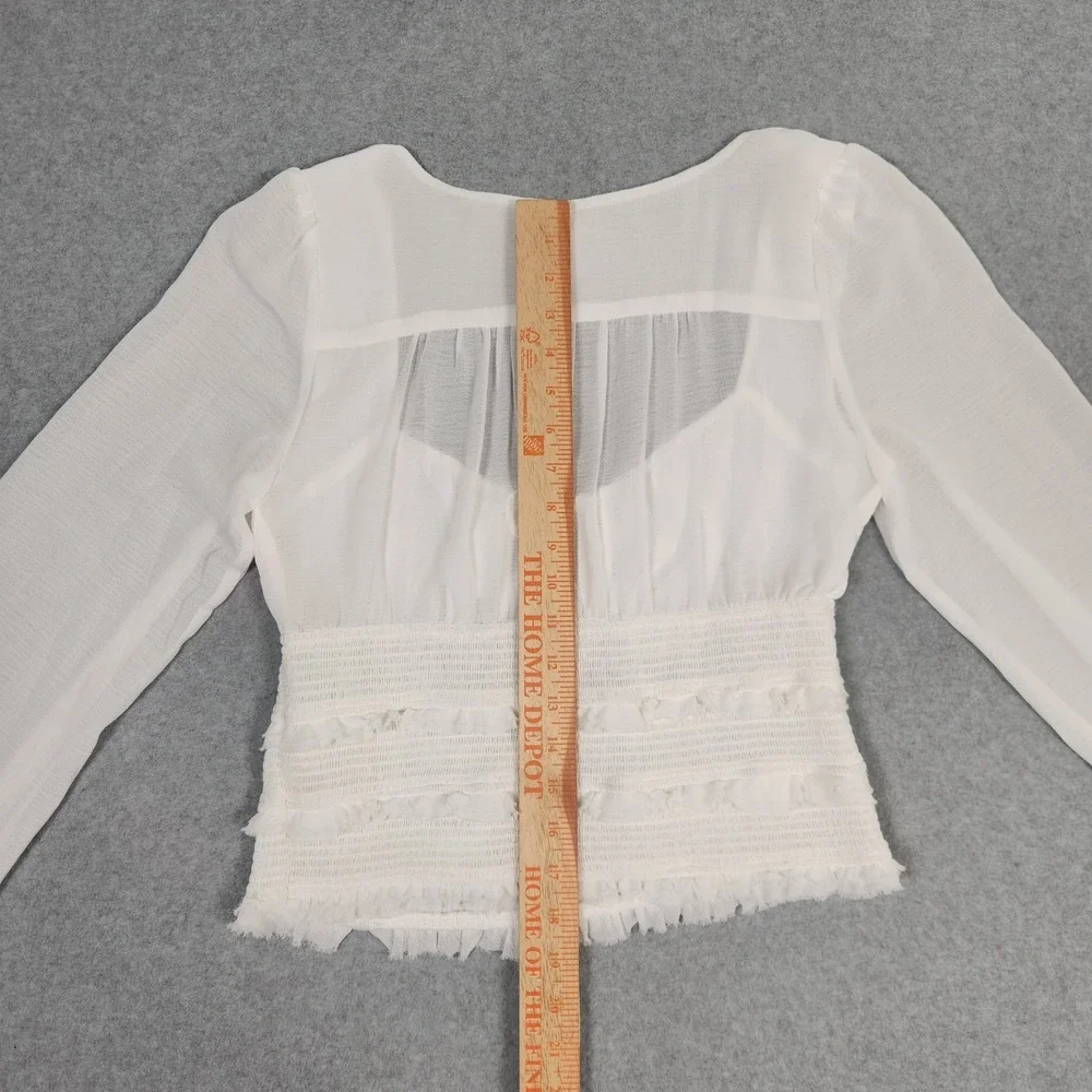 Free People Lolita Top Medium White Balloon Sleeve Cottagecore Boho Fairy