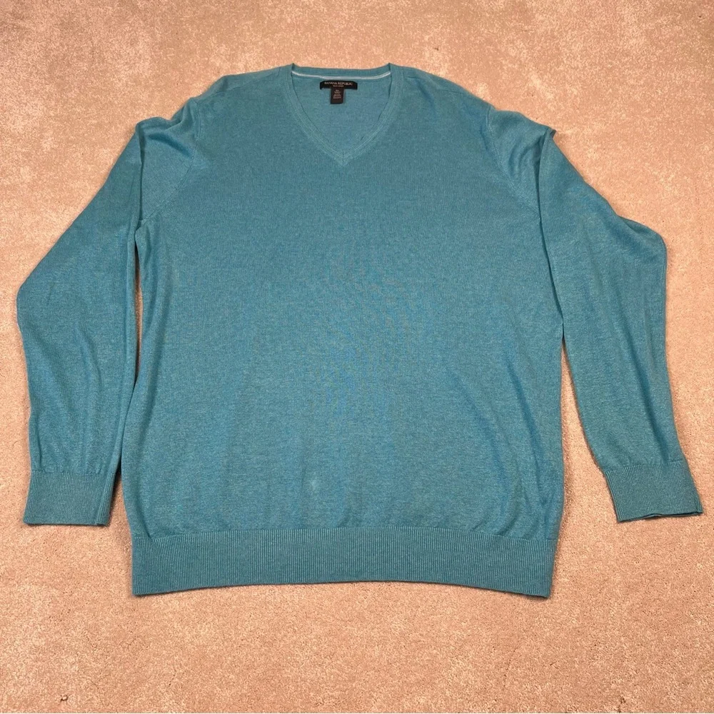 Banana Republic Silk Linen V Neck Lightweight Sweater Turquoise‎ Men's X Large