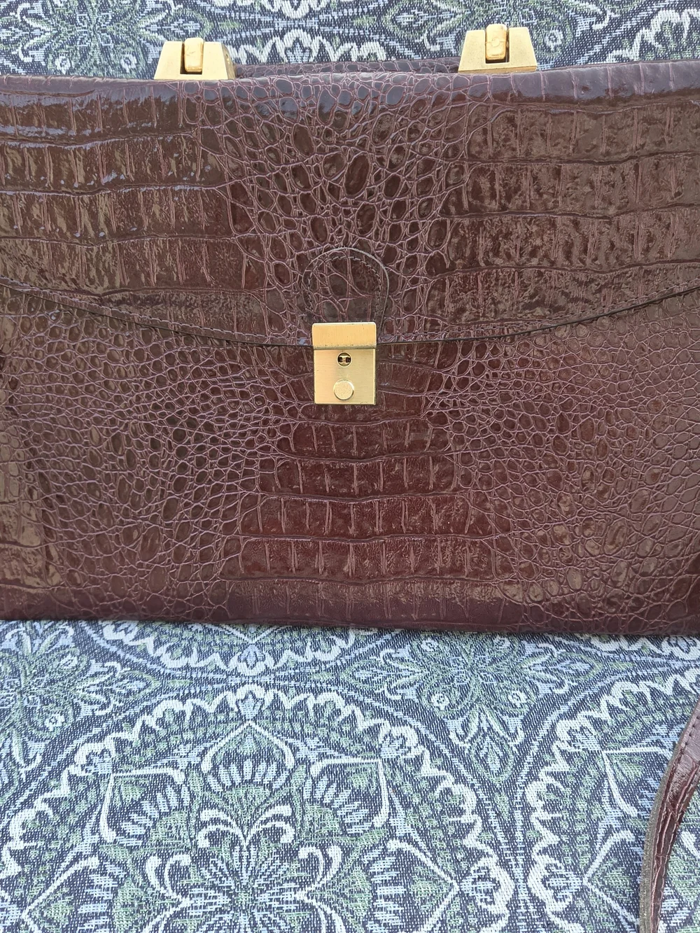 Vintage 1980s Italian Leather Briefcase Crocodile Embossed Burgundy Oxblood Atta
