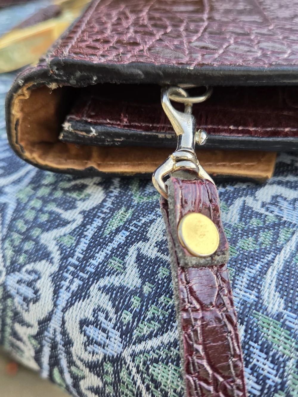 Vintage 1980s Italian Leather Briefcase Crocodile Embossed Burgundy Oxblood Atta