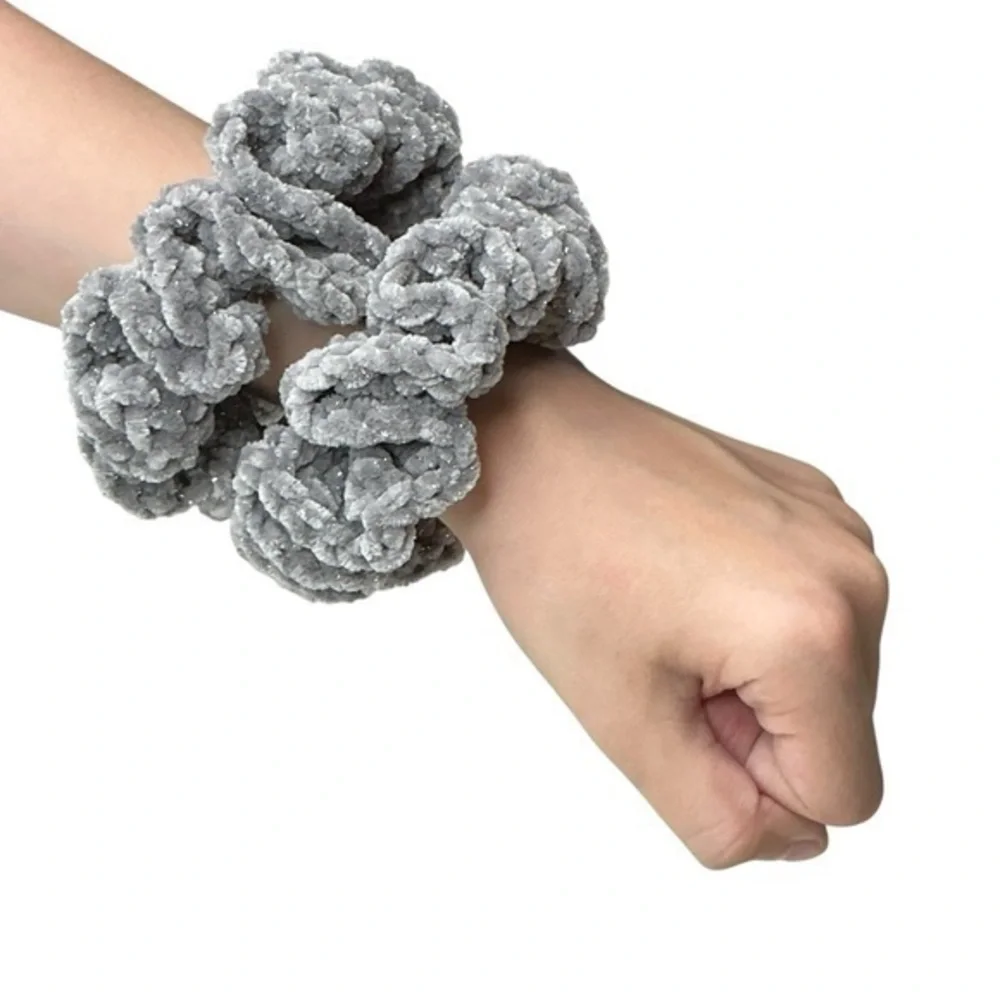 Crochet Scrunchie Oversized Hair Tie Set of 2 Plush Sparkle Velvet Handmade
