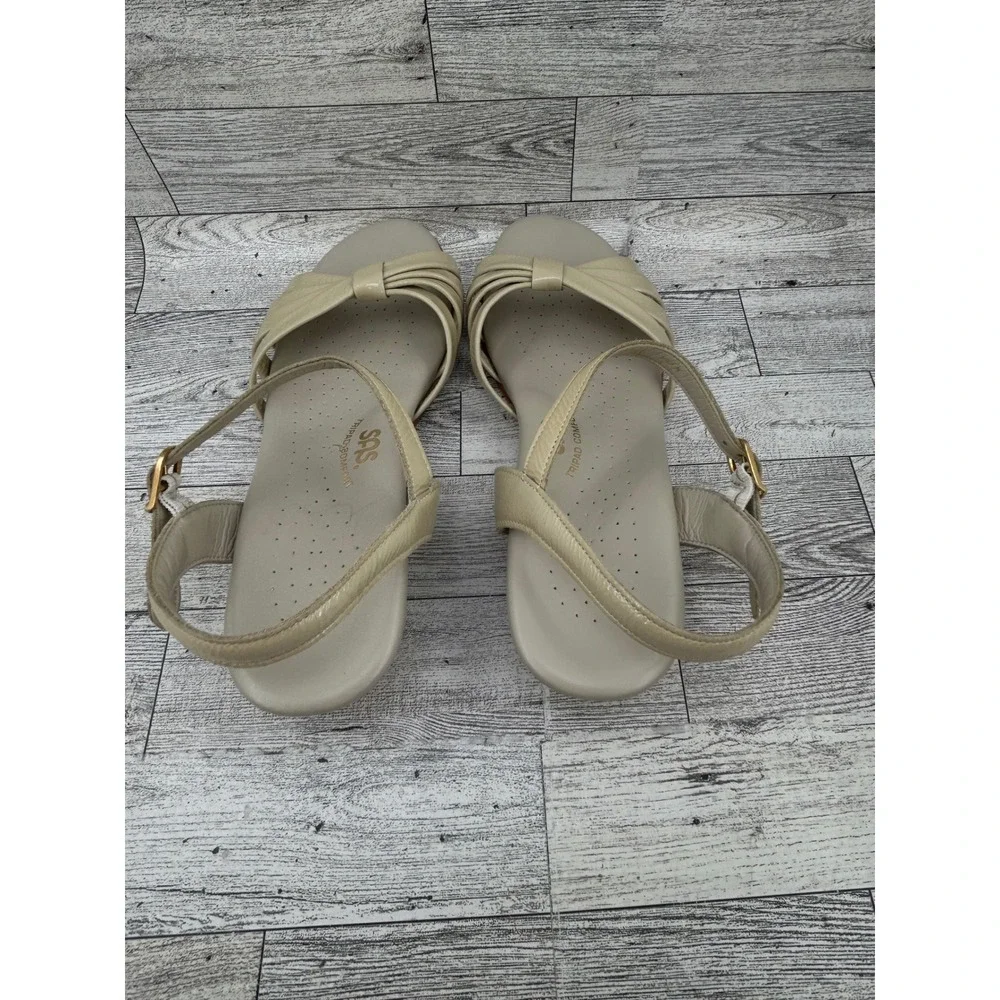 SAS Tripad Comfort Womens 7.5 M Cream‎ Patent Leather Wedge Sandals Made in USA