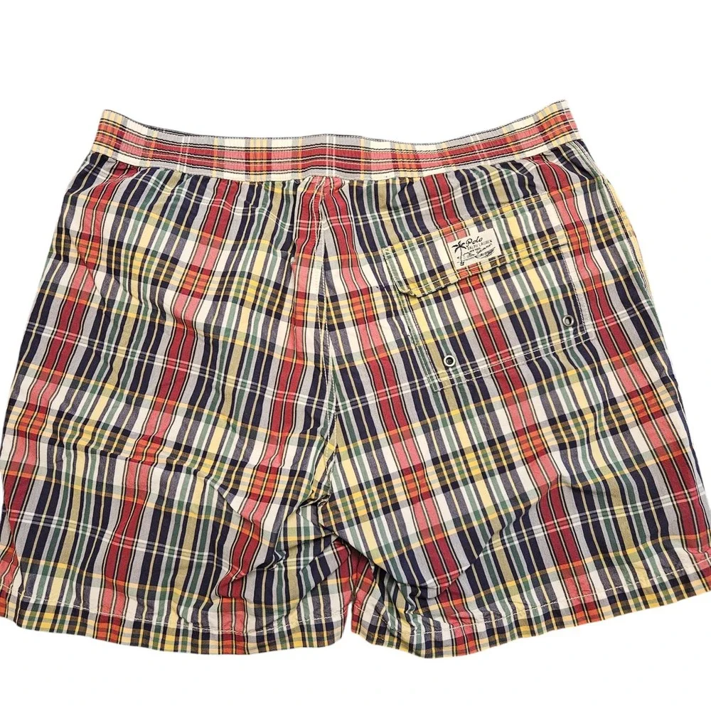 Polo Ralph Lauren Swim Trunks Adult XL  Plaid Lined Board Shorts Red‎ Pony Mens