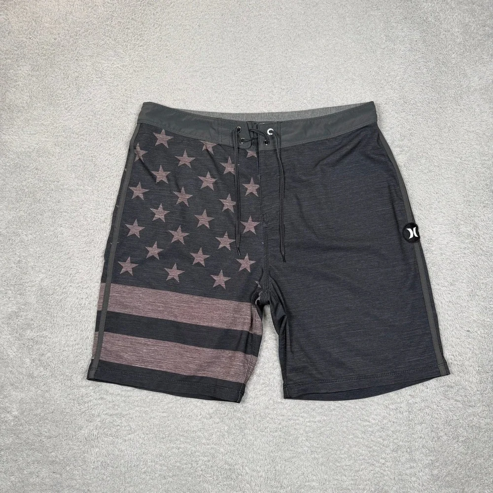 Hurley Phantom Mens 33 Board Shorts Dark Grey Stars Stripes Americana CJ5256‎