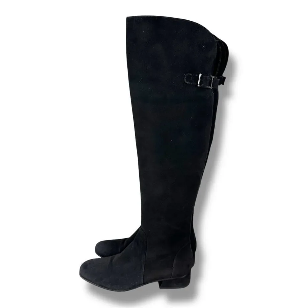 Aquatalia Talia Black Suede Over‎ the Knee Boot Riding Boot with Buckle Accent 8