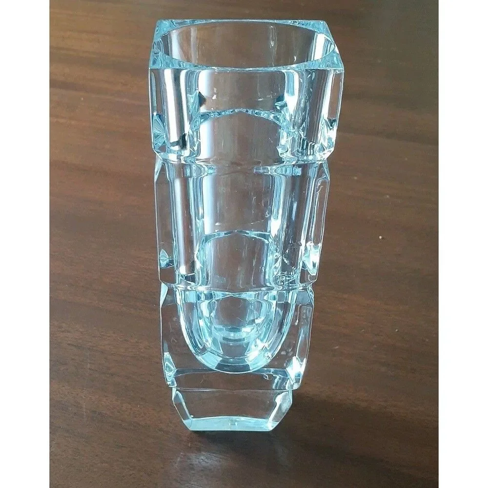 Heavy lead Crystal Bud Vase blocky Rectangular Shape glass flower vase block