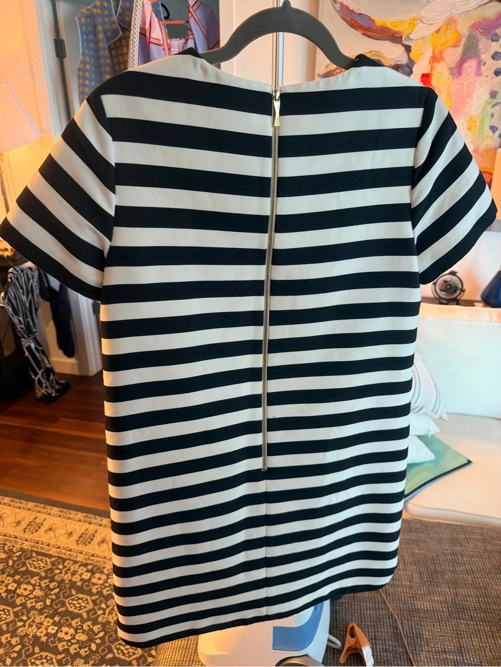 kate spade Black and White Striped Short Sleeve Shift Dress
