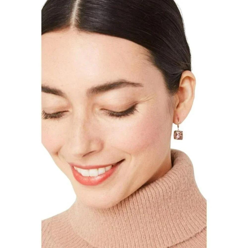 Kate Spade New York Mini Small Square Drop Earrings Rose Gold Glitter