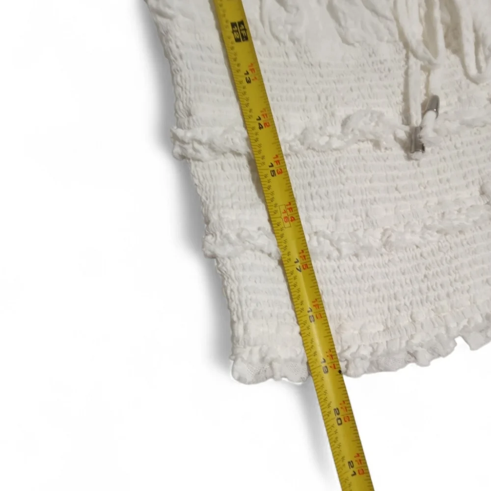 Free People White Smocked Tie Front Keyhole Crop Top Boho Peasant Blouse Sz S/P