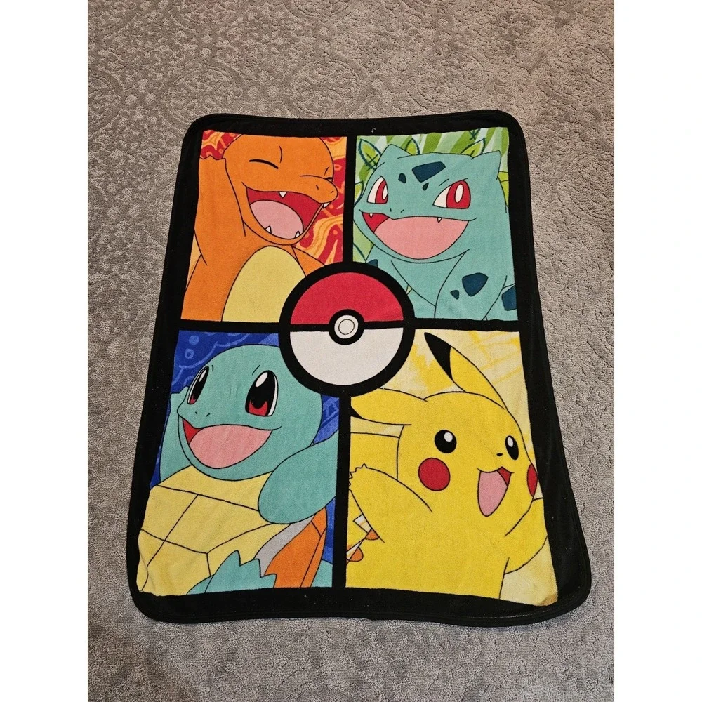 Pokemon Fleece Throw‎ Blanket Pikachu Charmander Squirtle Bulbasaur 44x56