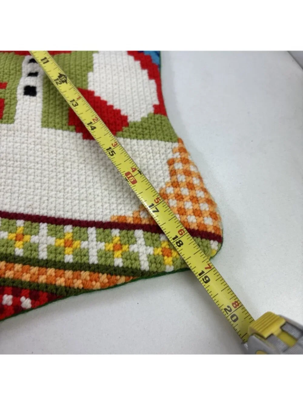 Vintage Needlepoint Christmas Snowman Stocking 19” Lined